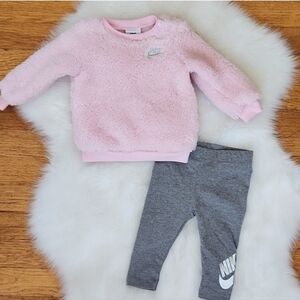 Nike Kids Pink Fleece Top and Gray Leggings, 9M, NWOT